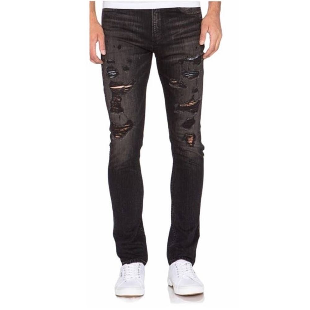 New Agolde Mens Liverpool Black Denim Distressed Ripped  Skinny Jeans Size 31